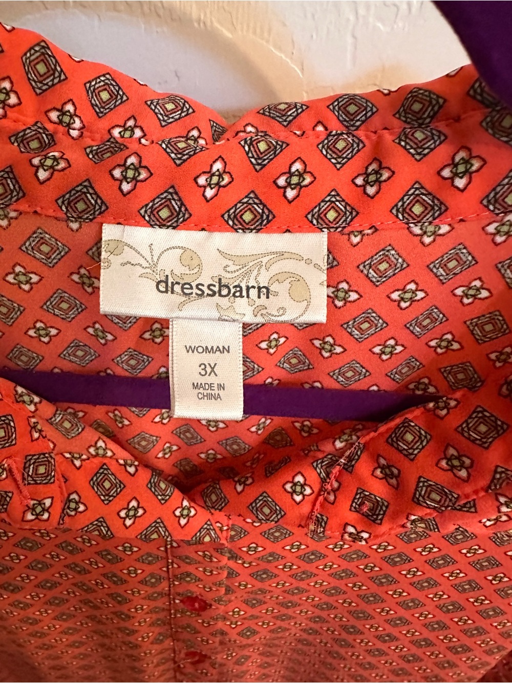dressbarn Coral Printed Button-Front Blouse